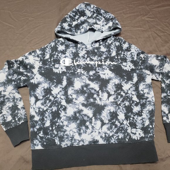 Champion Pullover Hoodie Bleach Tie Dye Design Boys XS White Black Hooded - Picture 1 of 6